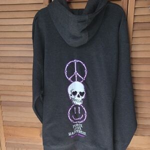 Women's Beautiful Disaster Charcoal Zip Up Hoodie Peace, Love & Happiness Design